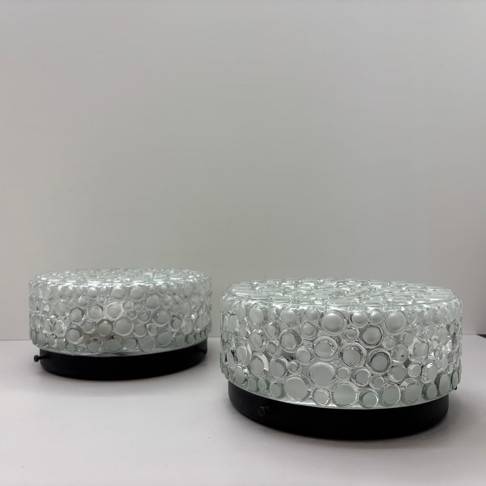 Para kinkietów Bubble, transparent szkło, metal czarny, Niemcy, lata 80. - 92353