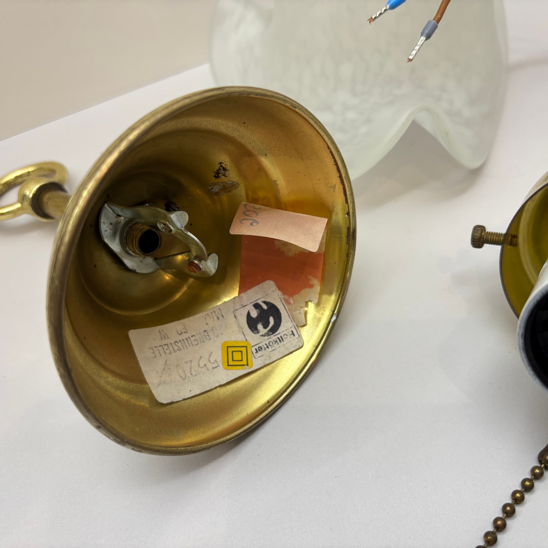 Pendant Lamp, golden brass, glass, Germany, 1970s. - 92793