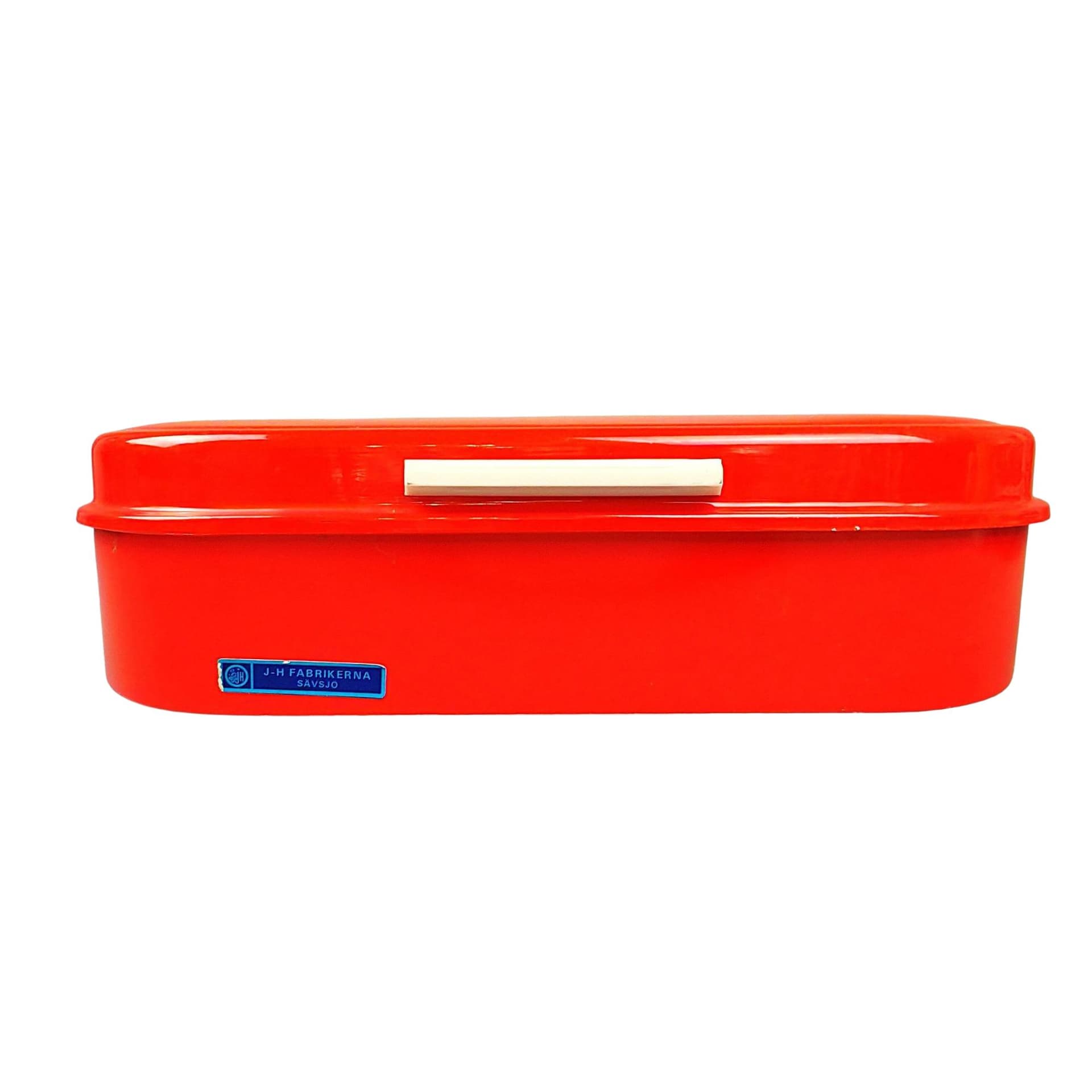 Lunch box, red enameled metal, Sweden, 1960s.