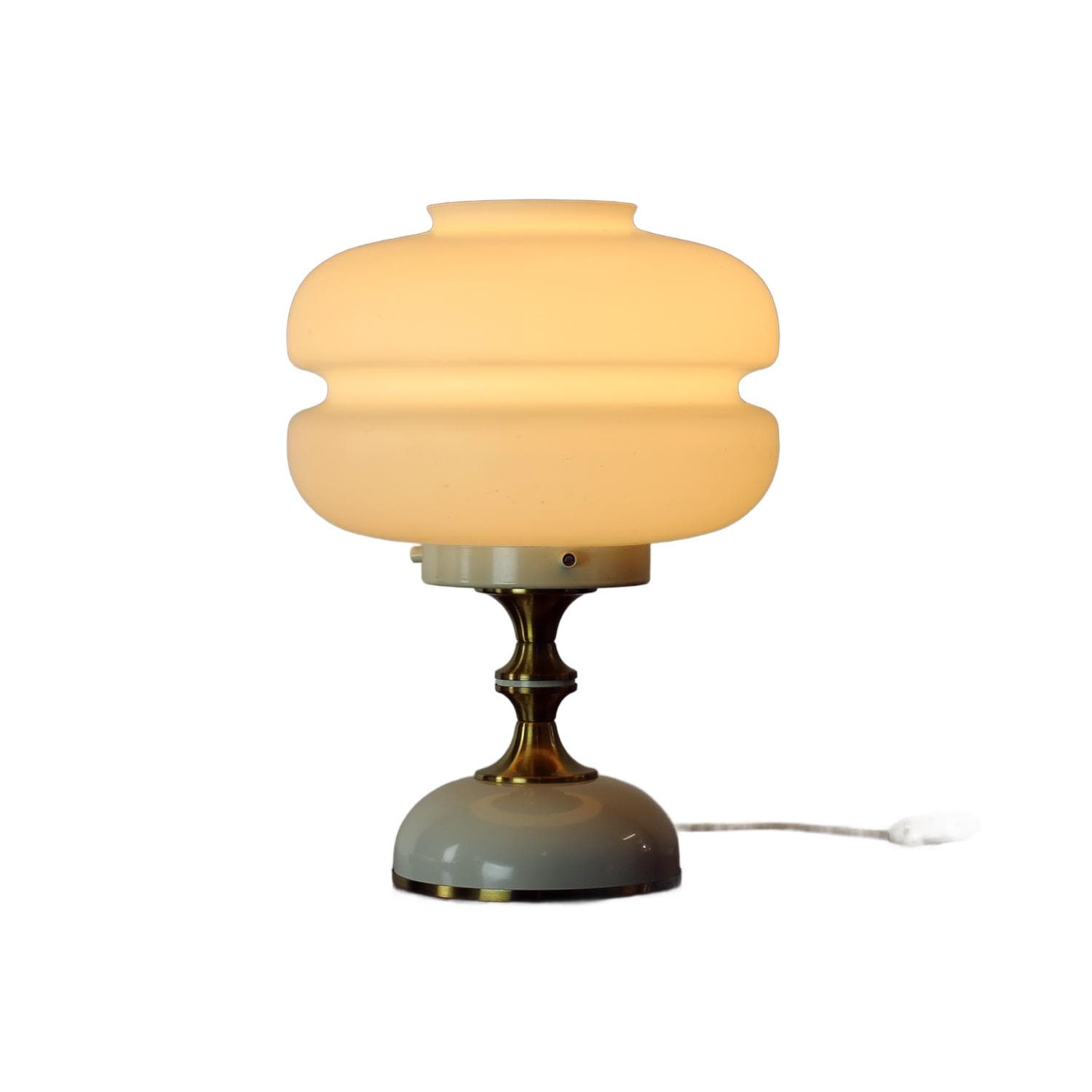 Lampa stołowa Space Age, szkło opalowe białe, metal kremowy, Napako, Czechosłowacja, lata 70. - 98919