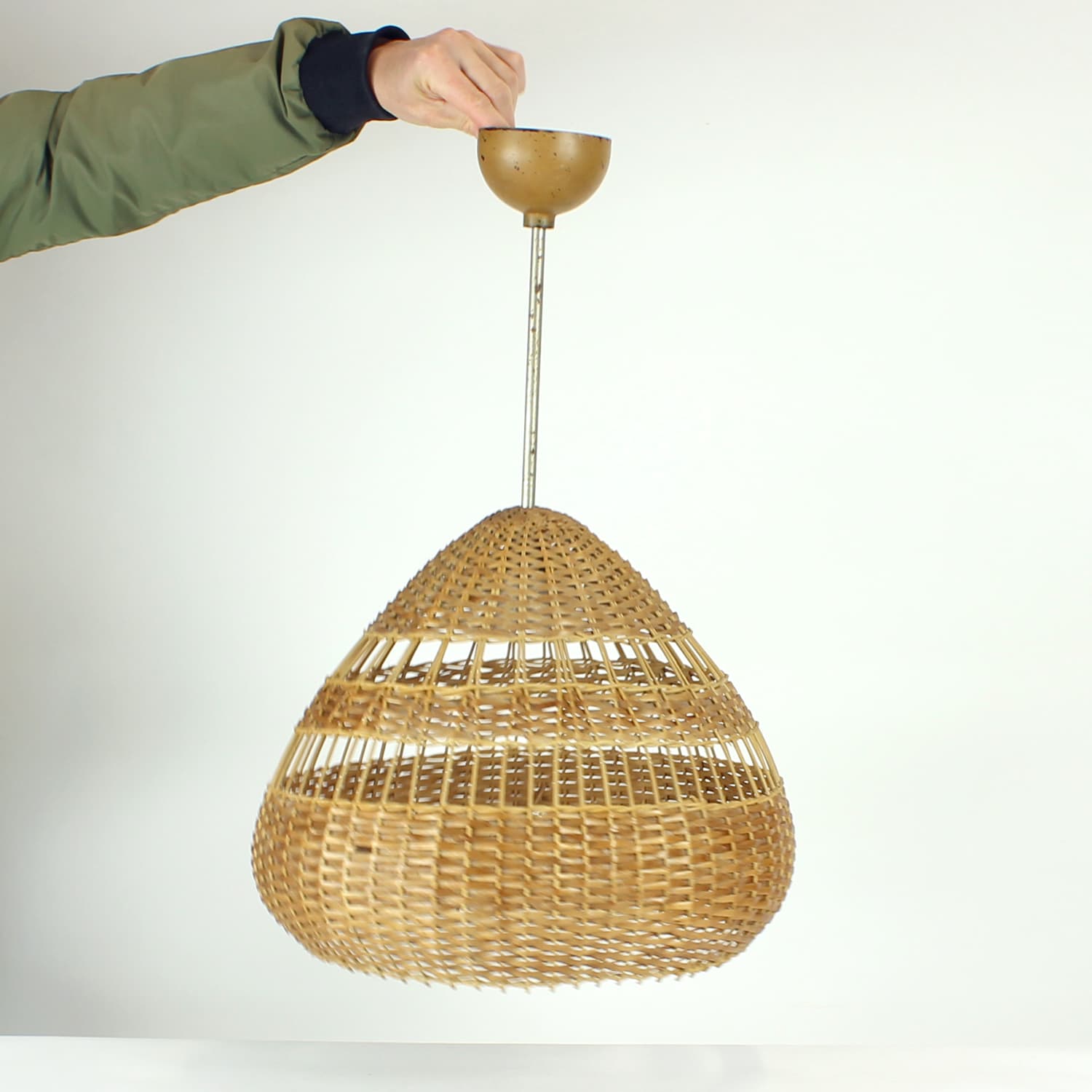 Ceiling light, beige rattan, Czechoslovakia, 1960s - 92948