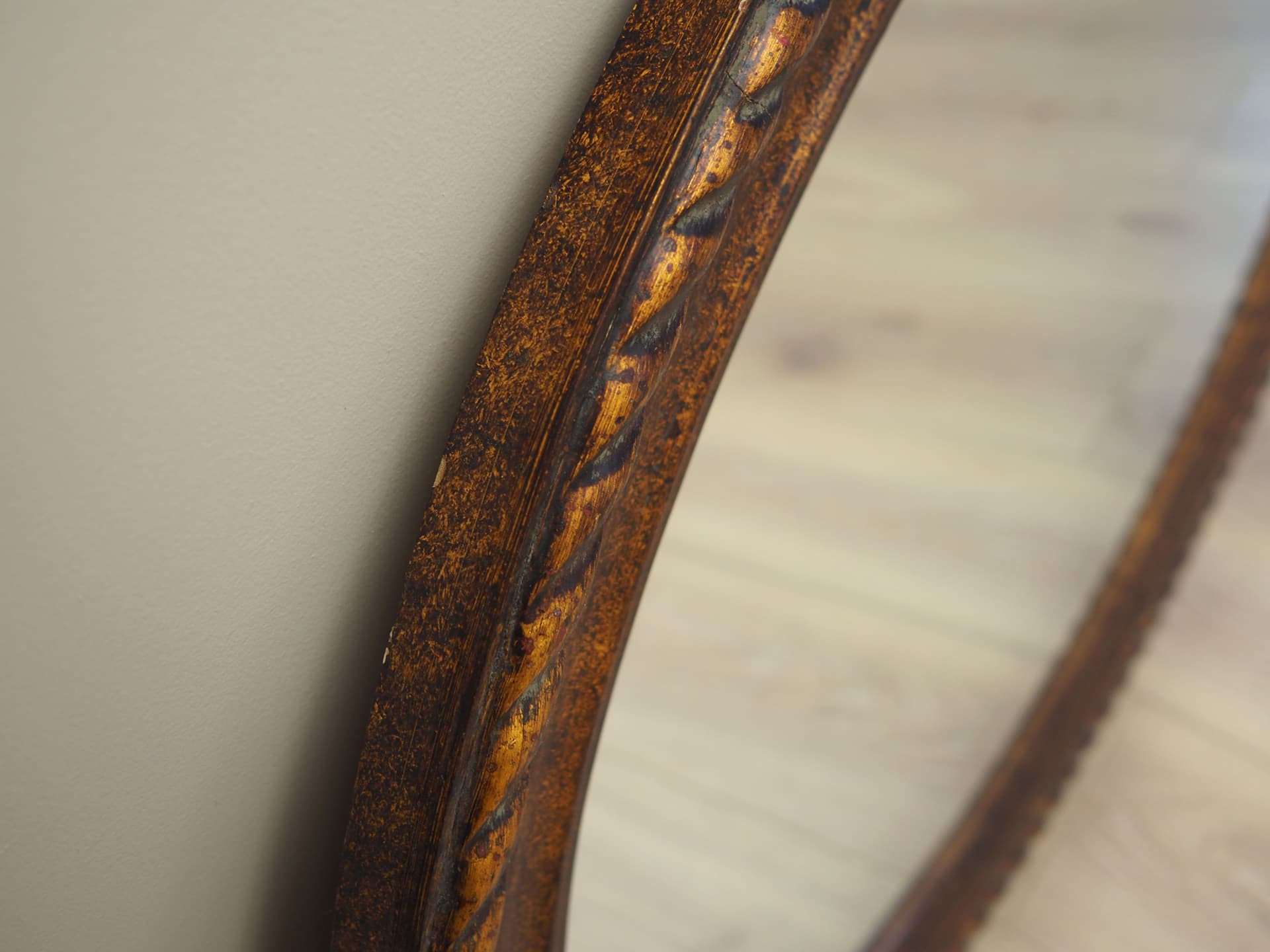 Oval mirror, brown, wood, Denmark, 1960s. - 92955