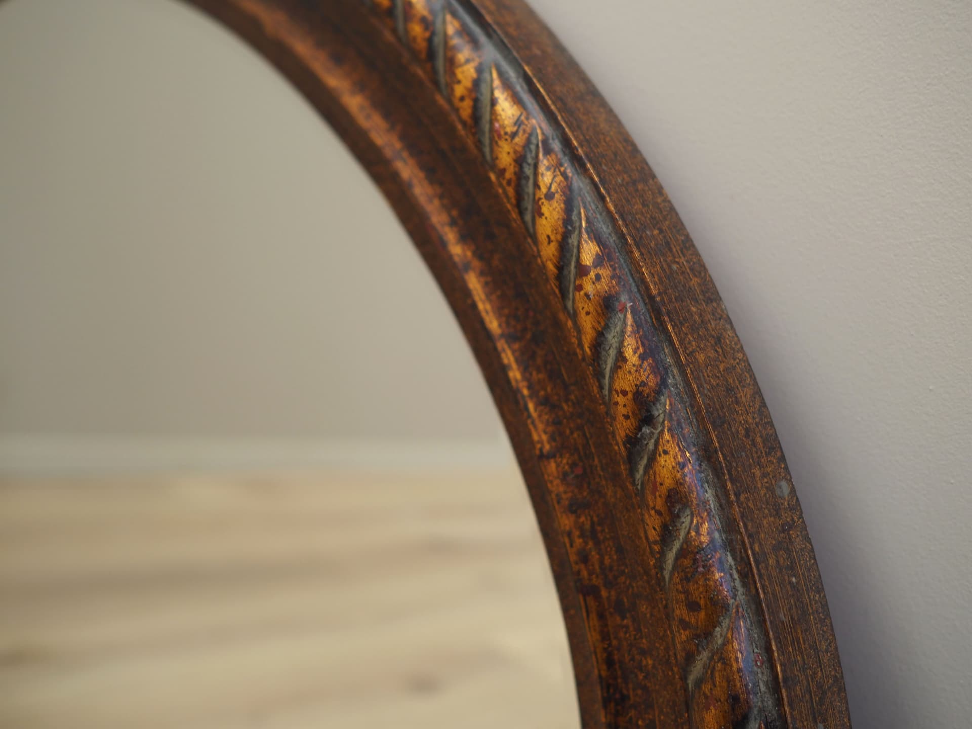 Oval mirror, brown, wood, Denmark, 1960s. - 92957