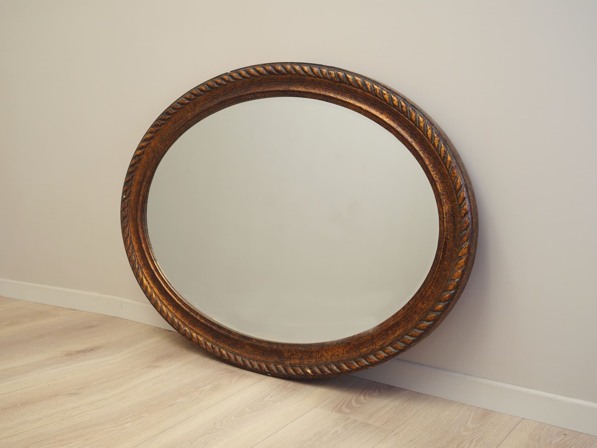 Oval mirror, brown, wood, Denmark, 1960s. - 92952