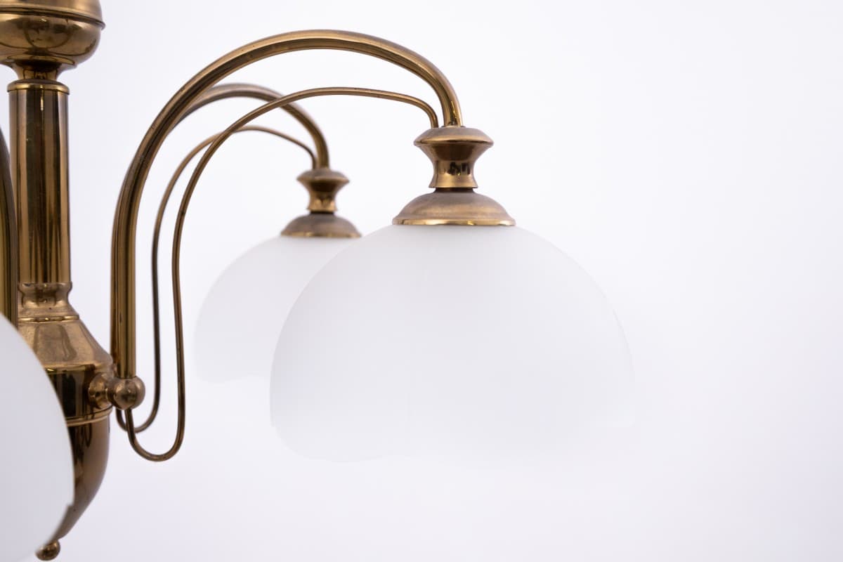 Brass Chandelier with Frosted Glass, Poland, 1980s - 57796
