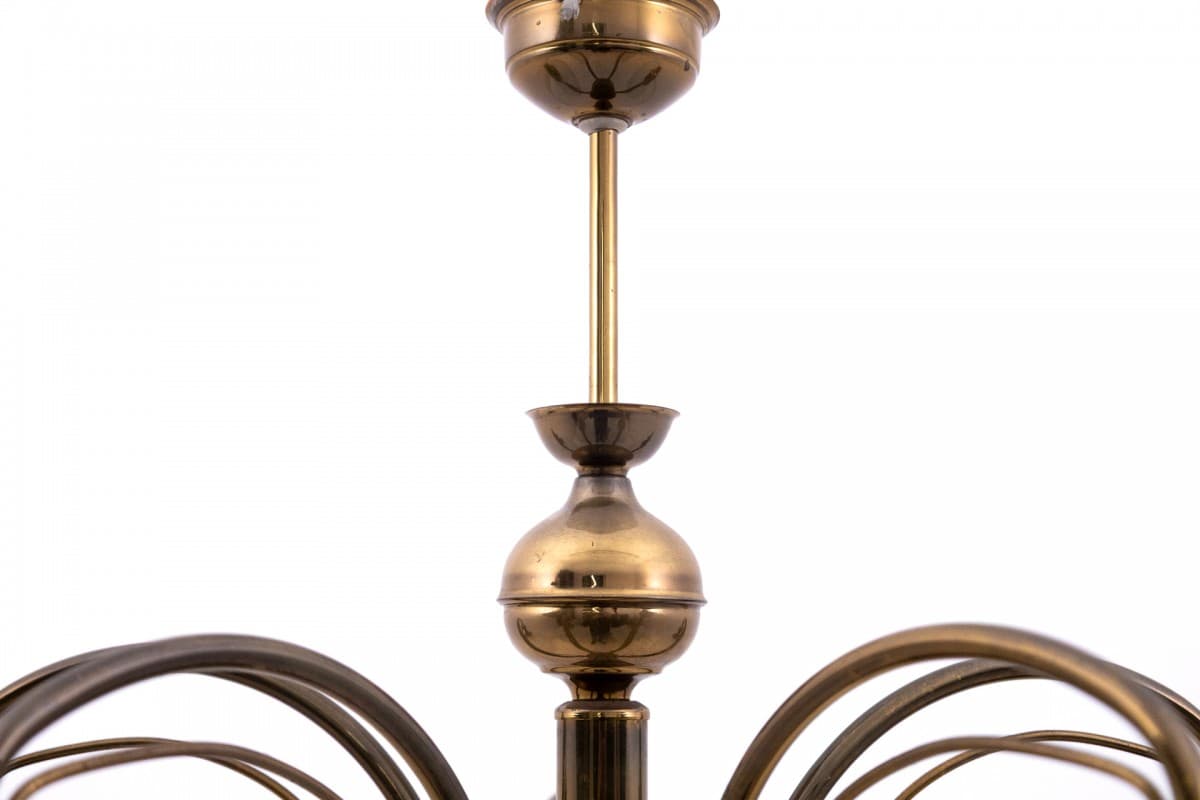 Brass Chandelier with Frosted Glass, Poland, 1980s - 57794