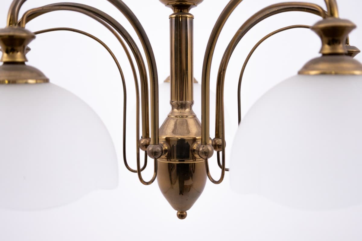 Brass Chandelier with Frosted Glass, Poland, 1980s - 57795