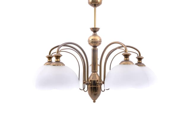 Brass Chandelier with Frosted Glass, Poland, 1980s - DIMENSION