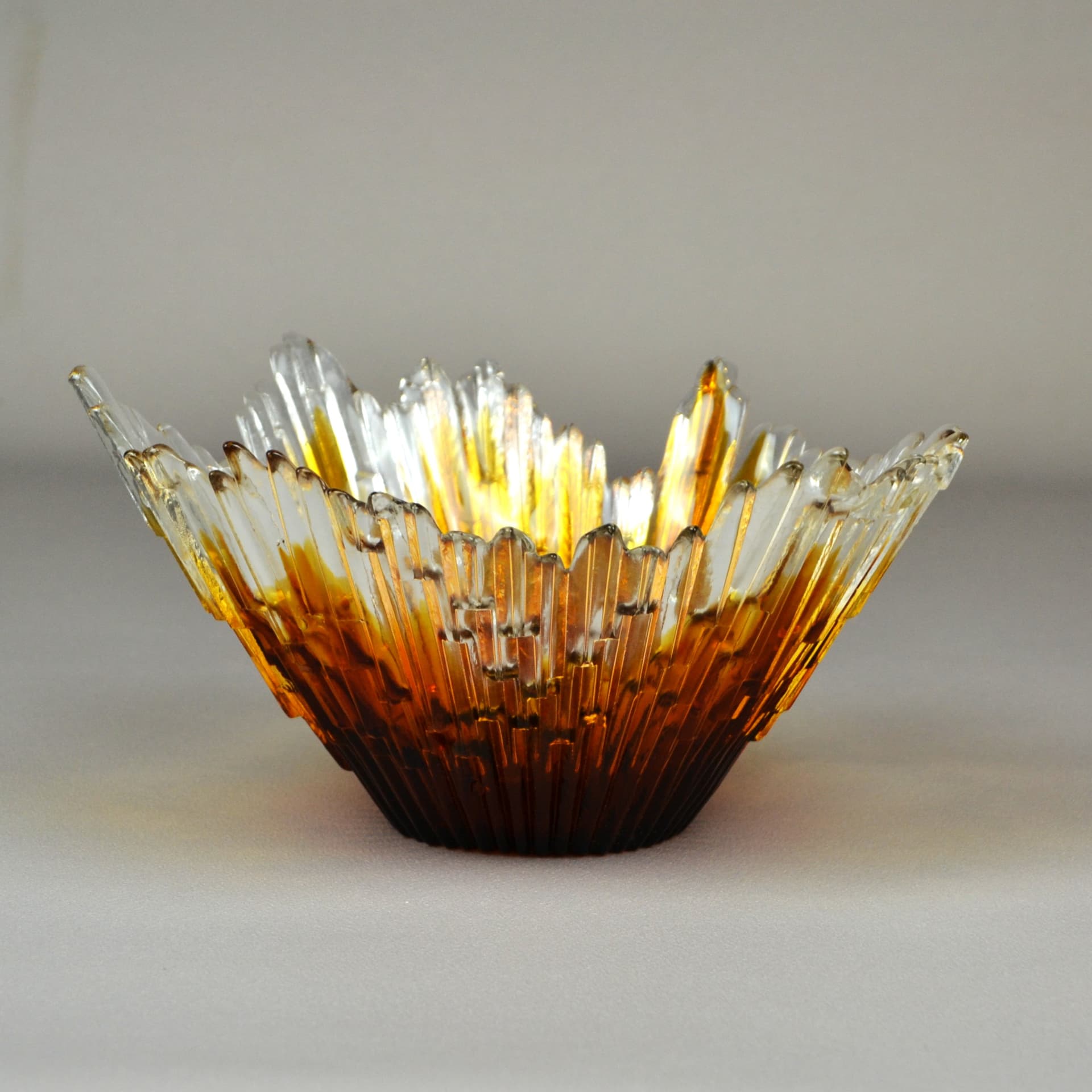 Bowl Revontulet, orange glass, by T. Wirkkala, Finland, 1970s. - 700