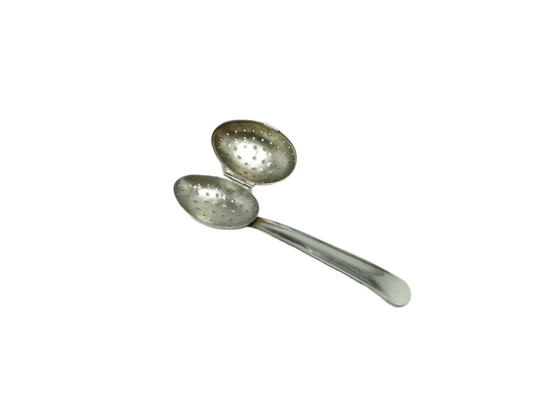 Tea infuser spoon, modernism, silver-plated brass, Poland, 1970s.