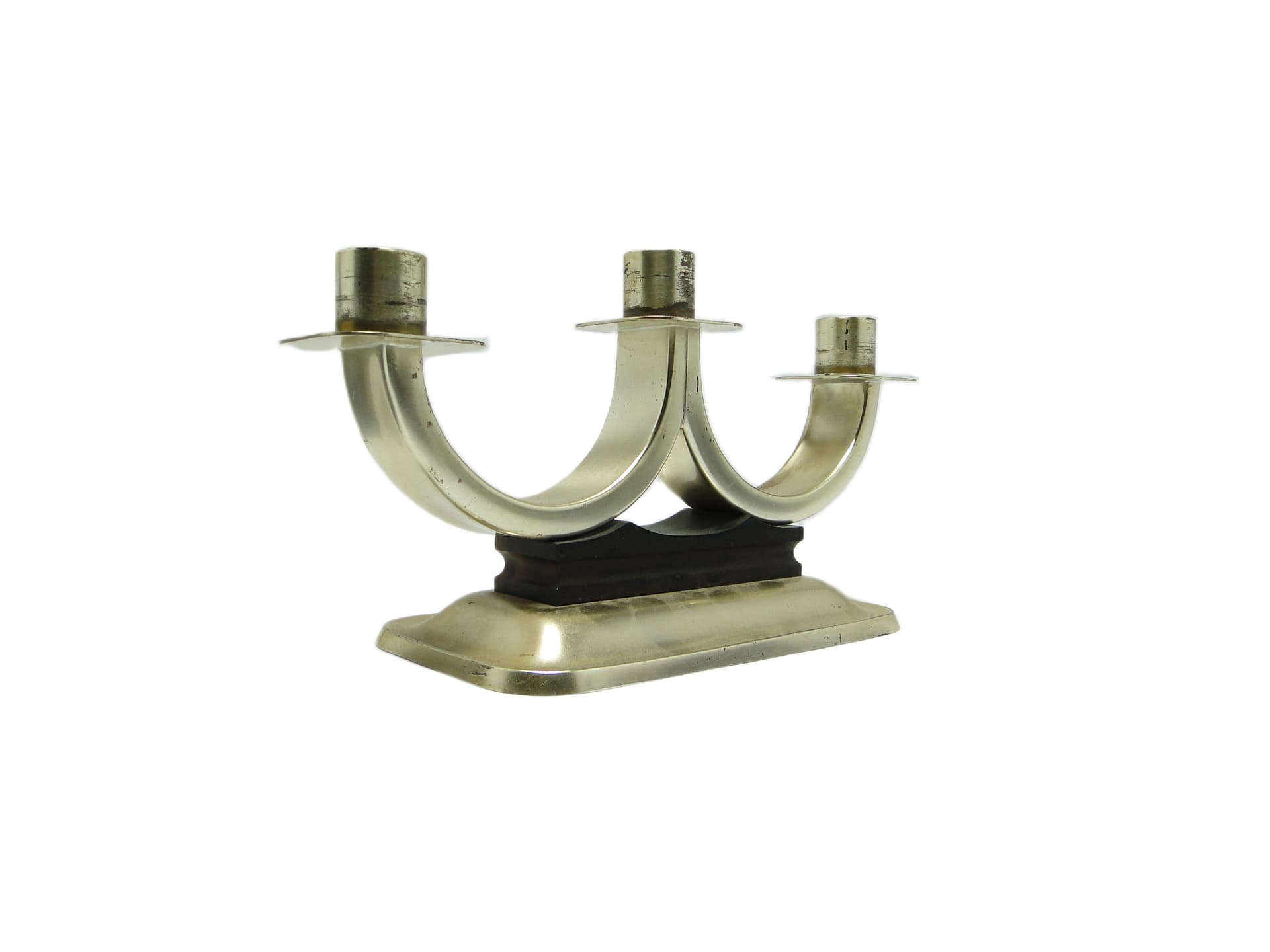 Świecznik trójramienny, Art déco, mosiądz srebrzony, Quist, Niemcy, lata 50. - 93810