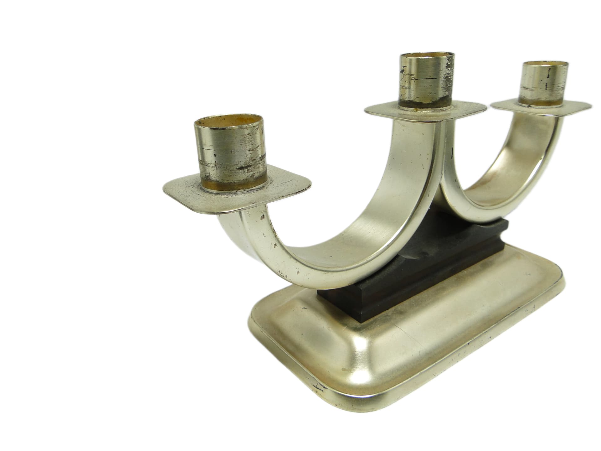 Świecznik trójramienny, Art déco, mosiądz srebrzony, Quist, Niemcy, lata 50. - 93807