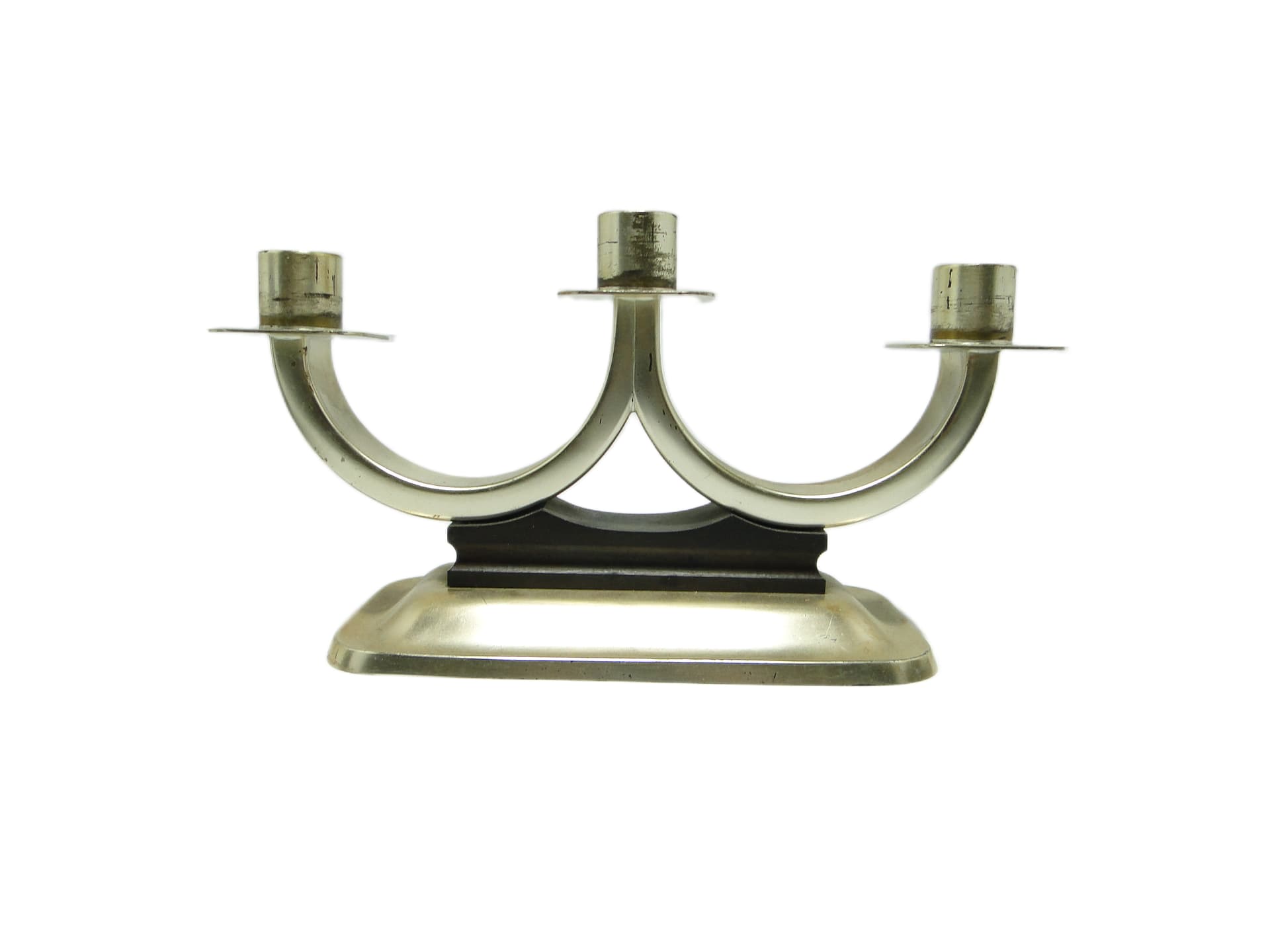 Świecznik trójramienny, Art déco, mosiądz srebrzony, Quist, Niemcy, lata 50. - 93806