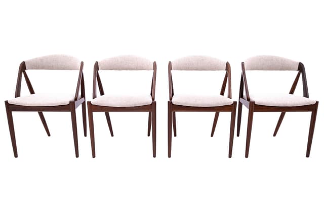 Tekowy komplet krzeseł, proj. K. Kristiansen, Dania, lata 60. - WYMIARY