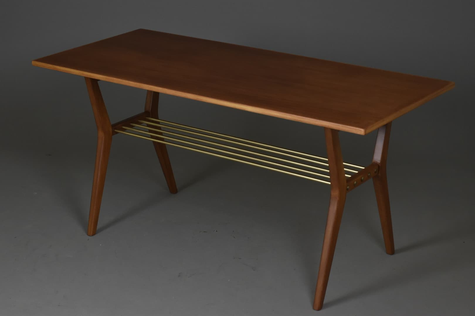 Coffee Table Rockabilly, dark mahogany, brass, 1960s - 93785