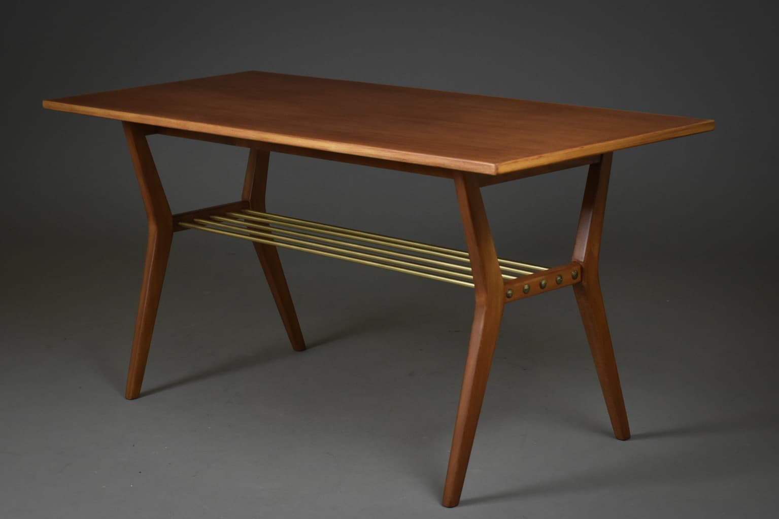 Coffee Table Rockabilly, dark mahogany, brass, 1960s - 93778