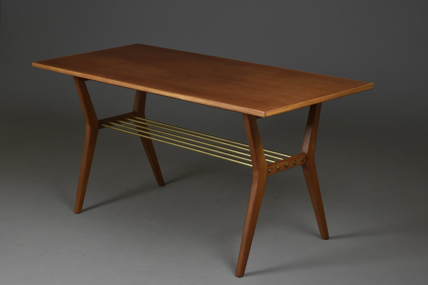 Coffee Table Rockabilly, dark mahogany, brass, 1960s - 93774