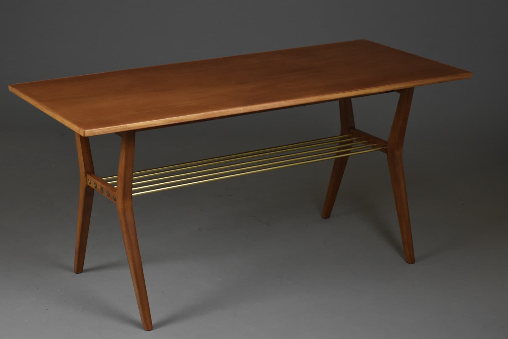 Coffee Table Rockabilly, dark mahogany, brass, 1960s - 93771