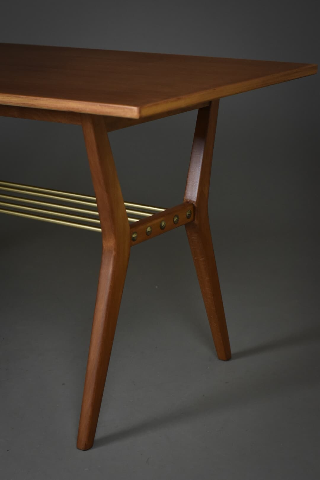 Coffee Table Rockabilly, dark mahogany, brass, 1960s - 93784