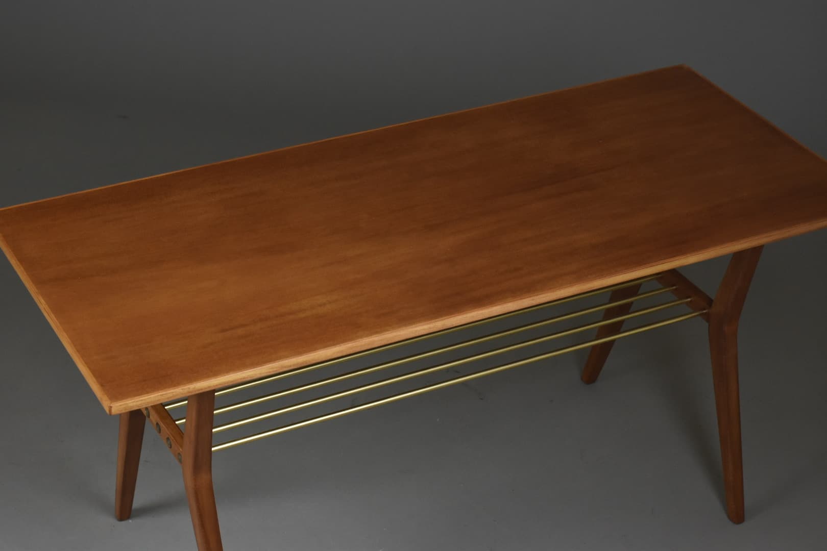 Coffee Table Rockabilly, dark mahogany, brass, 1960s - 93772