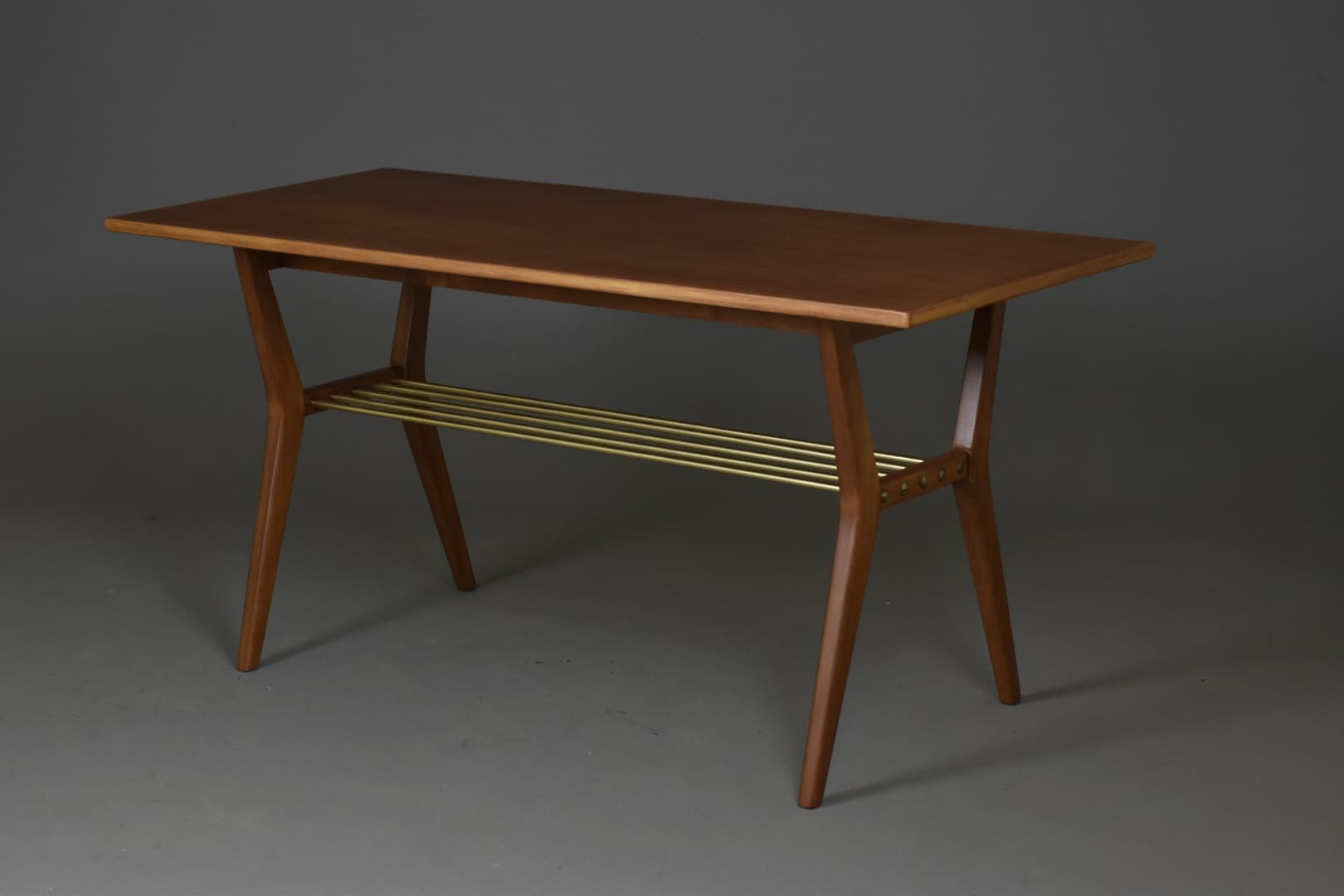 Coffee Table Rockabilly, dark mahogany, brass, 1960s - 93787