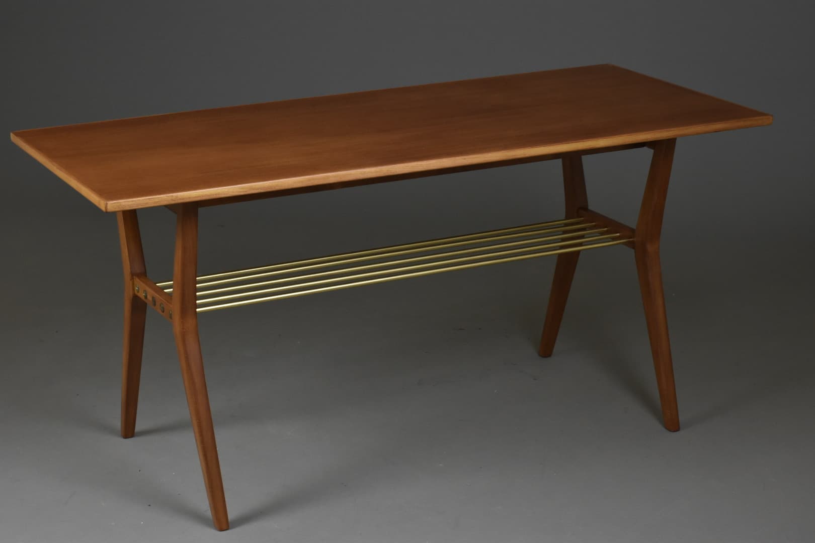 Coffee Table Rockabilly, dark mahogany, brass, 1960s - 93769