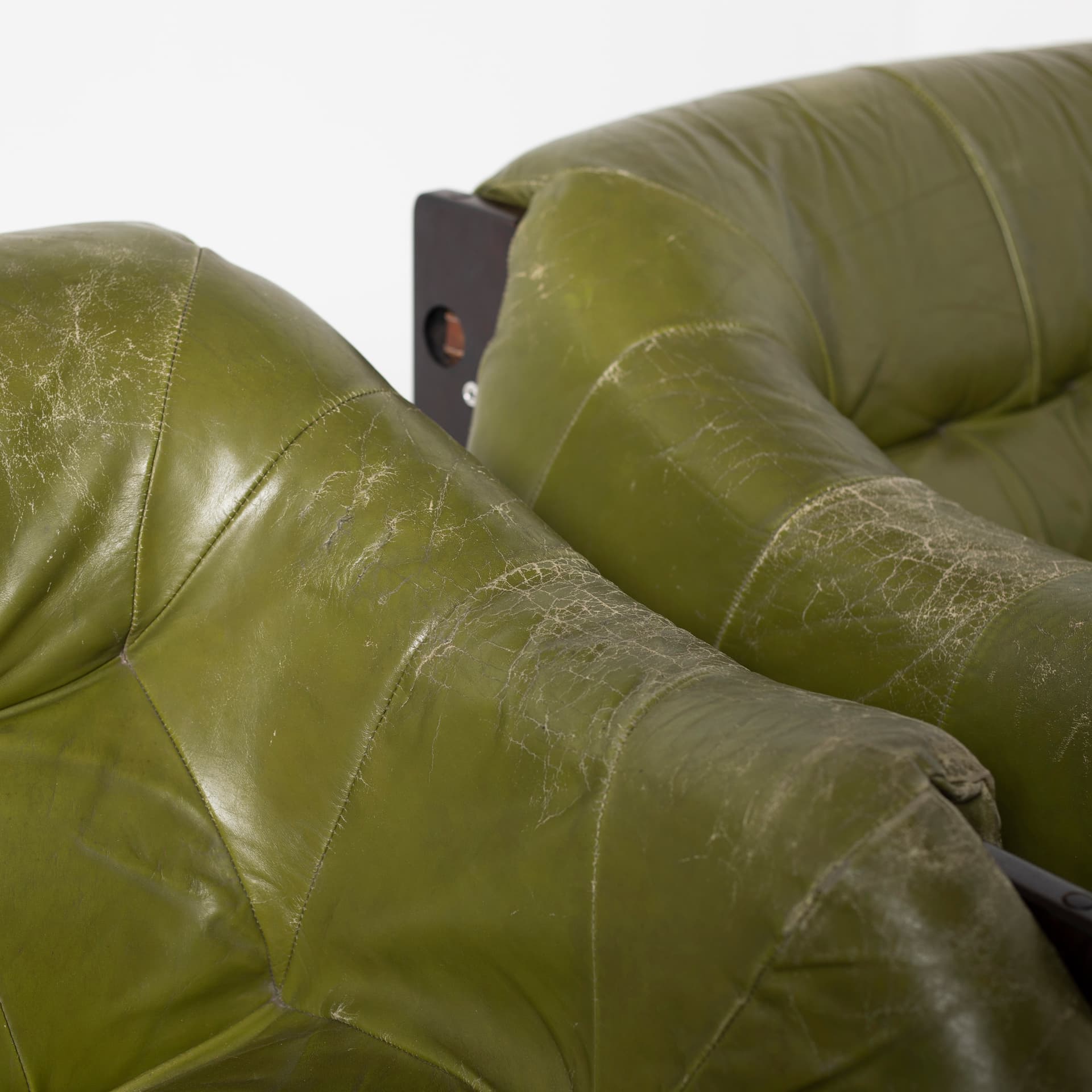 Pair of armchairs MP 97, green natural leather, jatoba, by P. Lafer, MOVEIS LAFER, Brazil, 1970s. - 93902