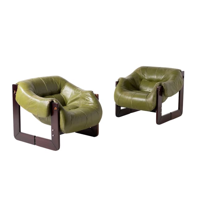 Pair of armchairs MP 97, green natural leather, jatoba, by P. Lafer, MOVEIS LAFER, Brazil, 1970s. - DIMENSION