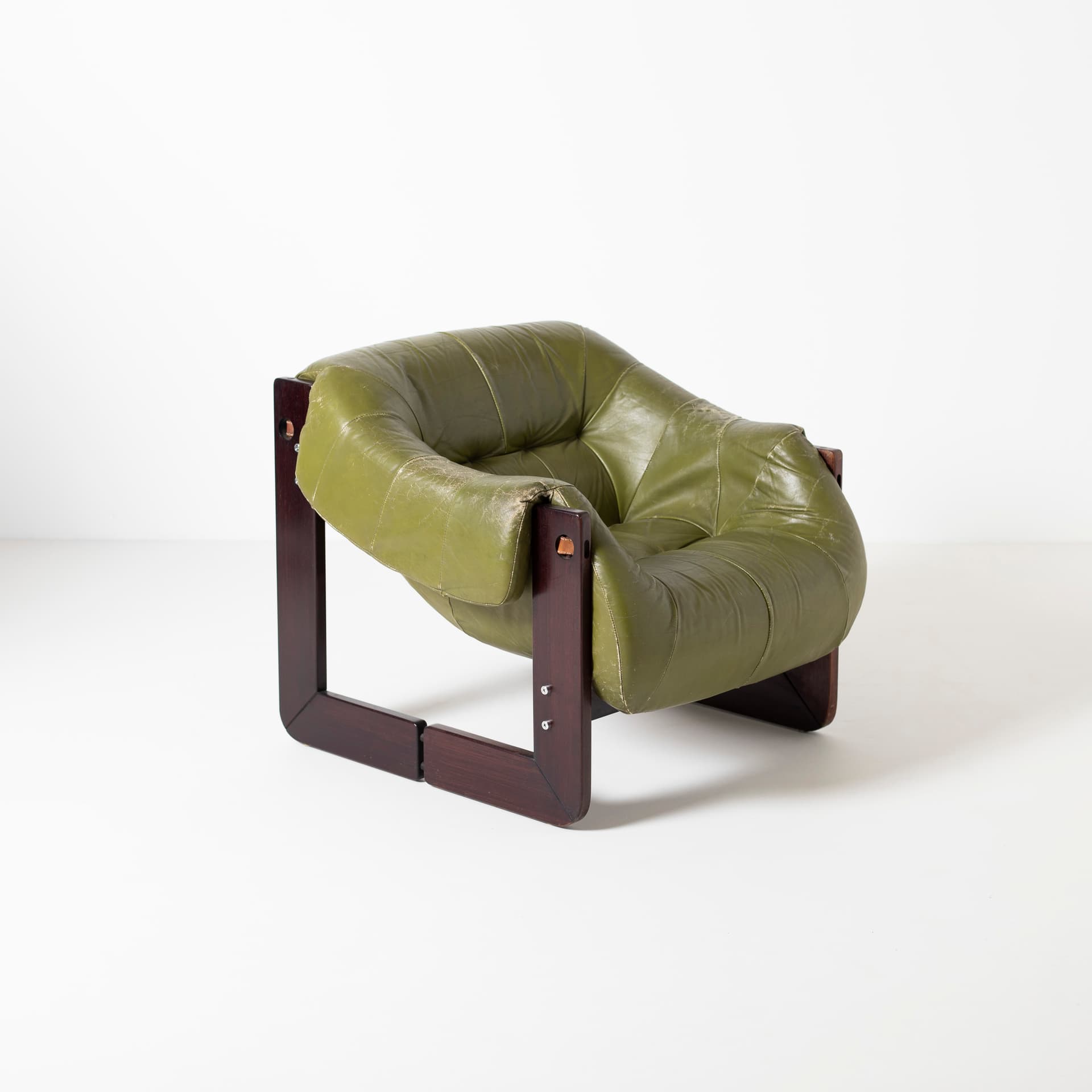 Pair of armchairs MP 97, green natural leather, jatoba, by P. Lafer, MOVEIS LAFER, Brazil, 1970s. - 93892