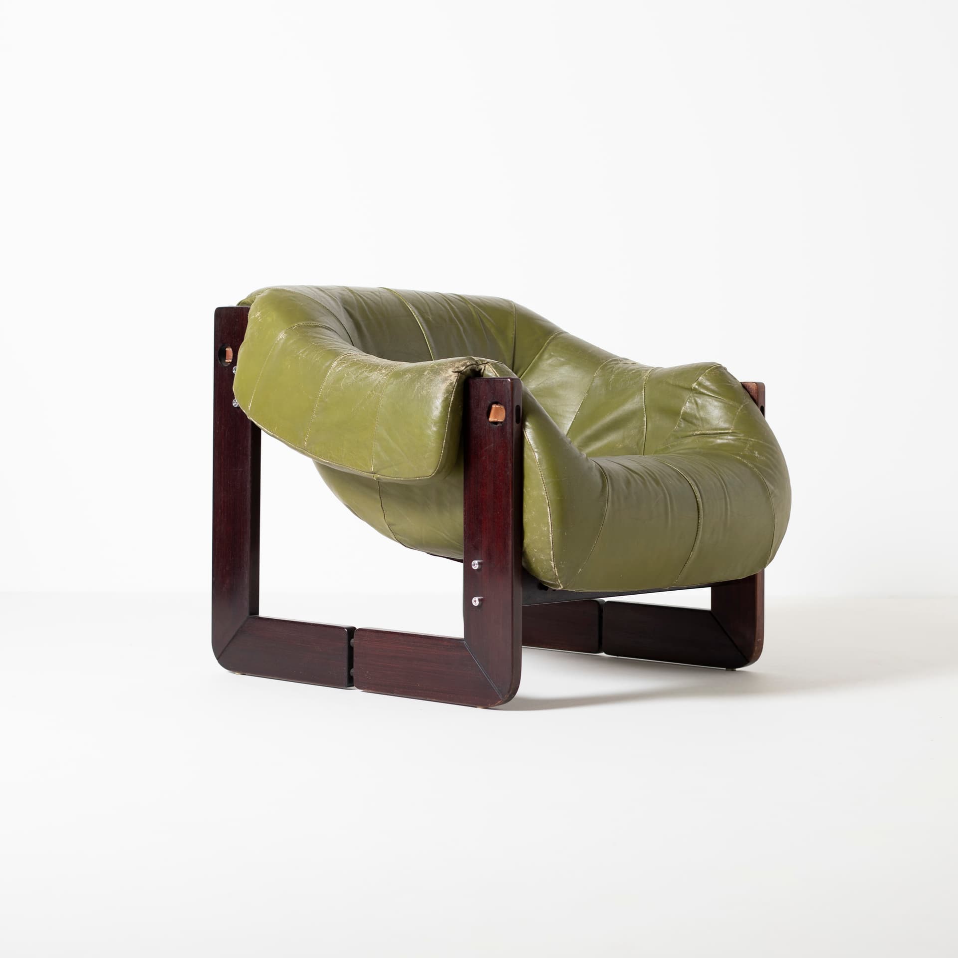 Pair of armchairs MP 97, green natural leather, jatoba, by P. Lafer, MOVEIS LAFER, Brazil, 1970s. - 93894