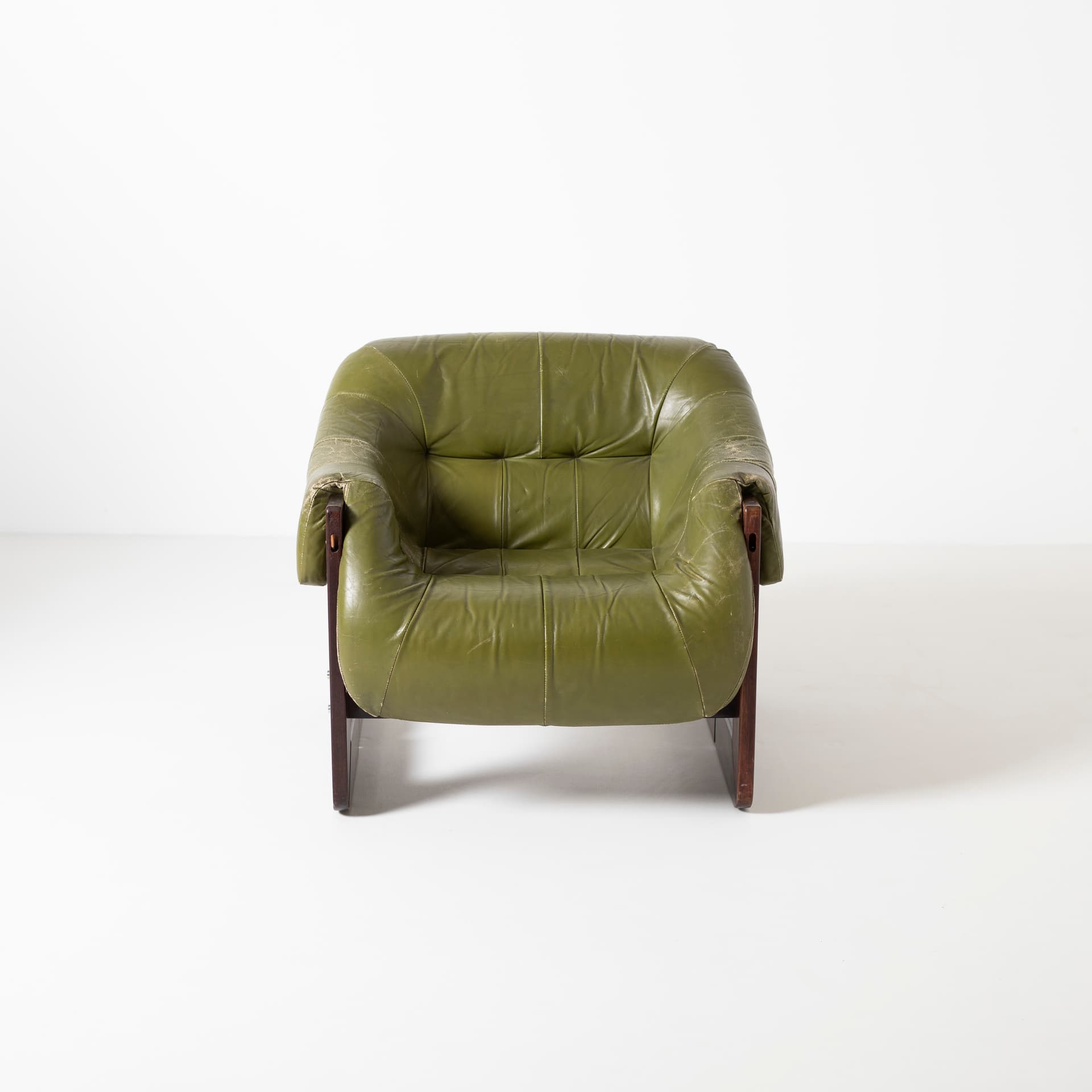 Pair of armchairs MP 97, green natural leather, jatoba, by P. Lafer, MOVEIS LAFER, Brazil, 1970s. - 93896