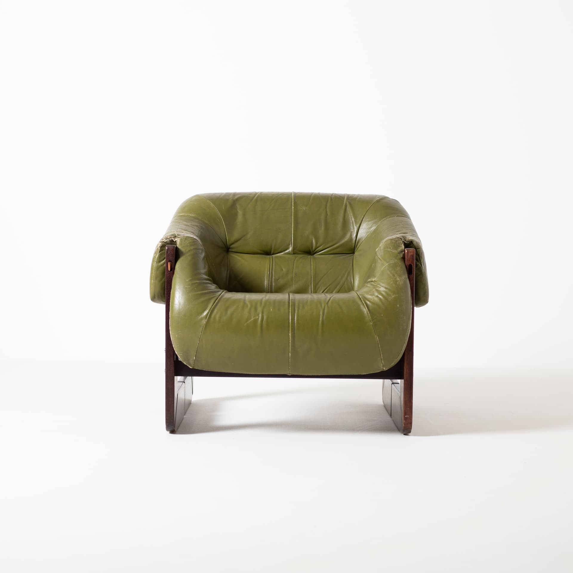 Pair of armchairs MP 97, green natural leather, jatoba, by P. Lafer, MOVEIS LAFER, Brazil, 1970s. - 93895