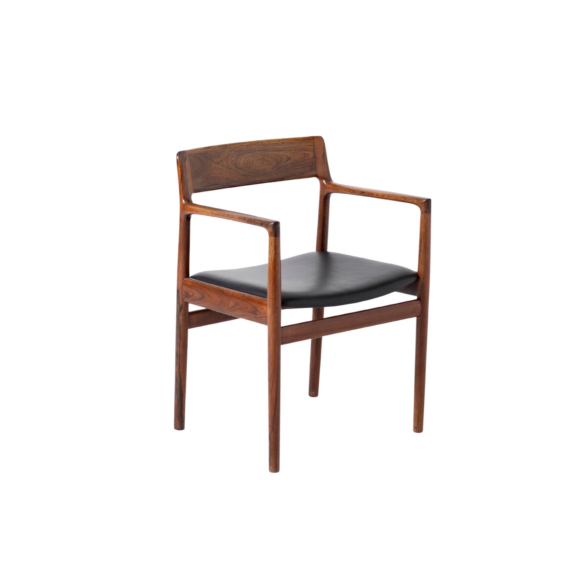 Armchair, brown rosewood, black leather, by J. Norgaard, Denmark, 1960s.