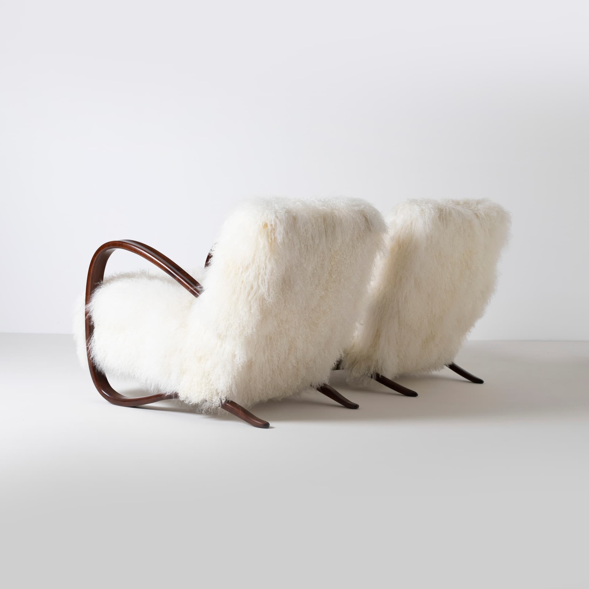 Pair of armchairs H 269, ivory white wool, rosewood brown wood, by J. Halabala, UP Závody, Czechoslovakia, 1930s. - 93972