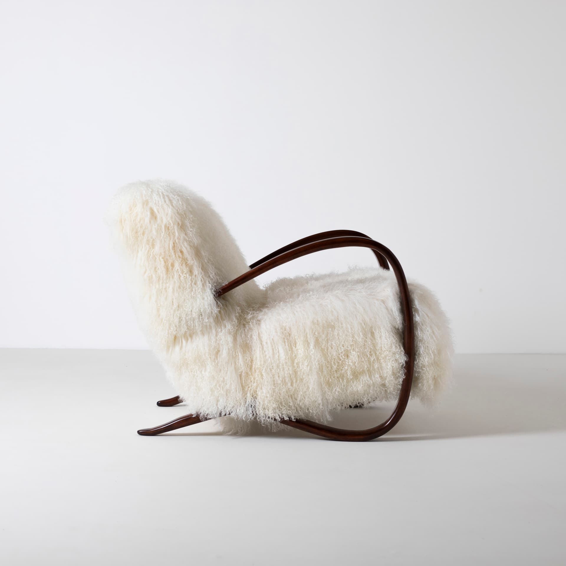 Pair of armchairs H 269, ivory white wool, rosewood brown wood, by J. Halabala, UP Závody, Czechoslovakia, 1930s. - 93974