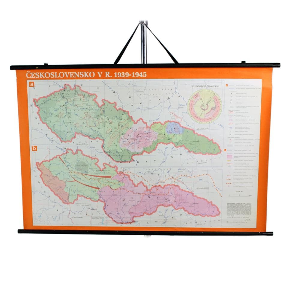 Mapa ścienna Czechosłowacja, multikolor, papier, Czechosłowacja, lata 60.