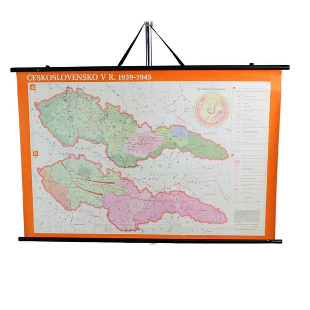 Mapa ścienna Czechosłowacja, multikolor, papier, Czechosłowacja, lata 60. - WYMIARY