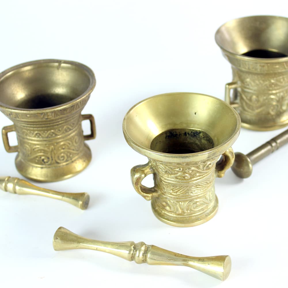 Set of Three Mortars with Pestles, golden brass, Czechoslovakia, 1960s. - 94056