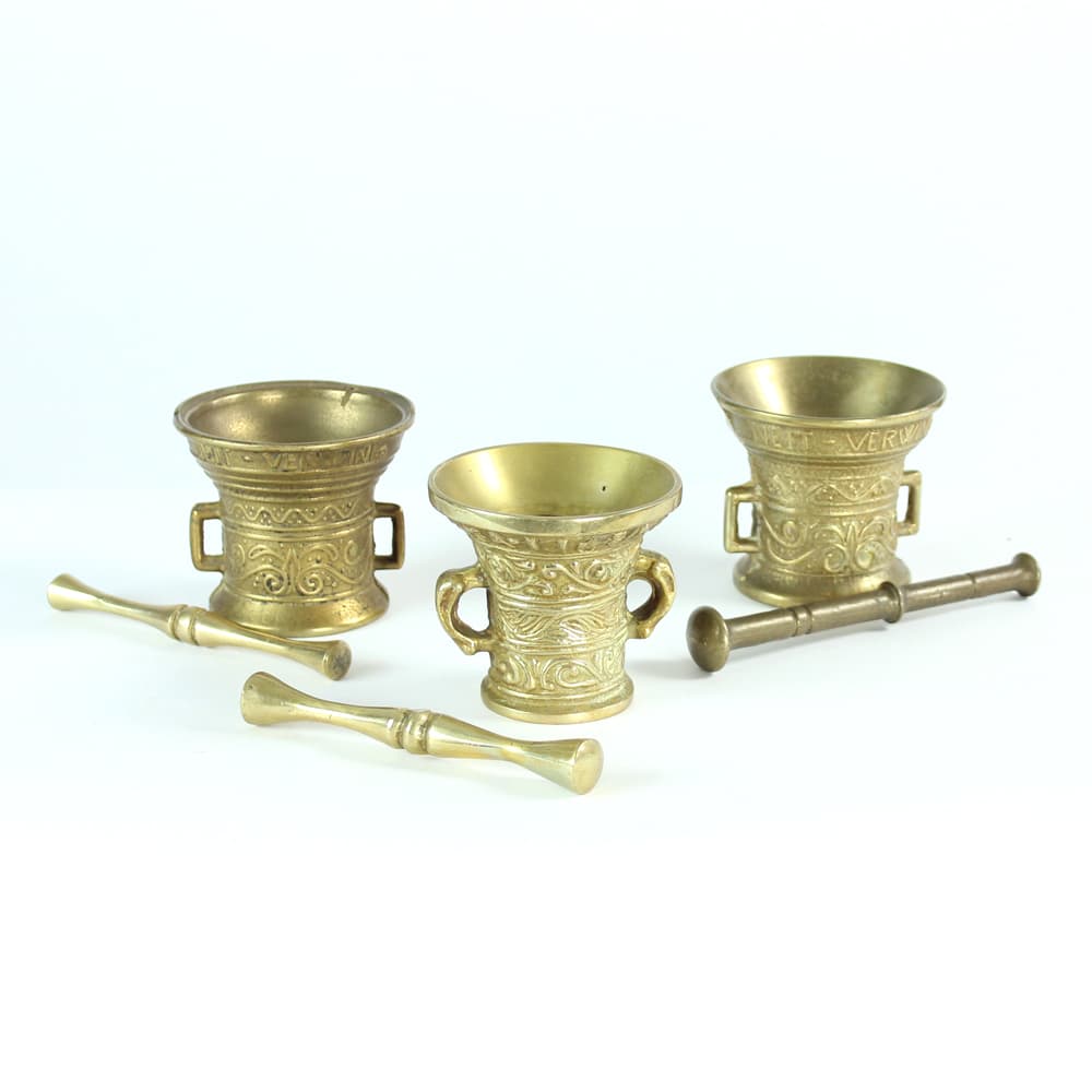 Set of Three Mortars with Pestles, golden brass, Czechoslovakia, 1960s. - 94055