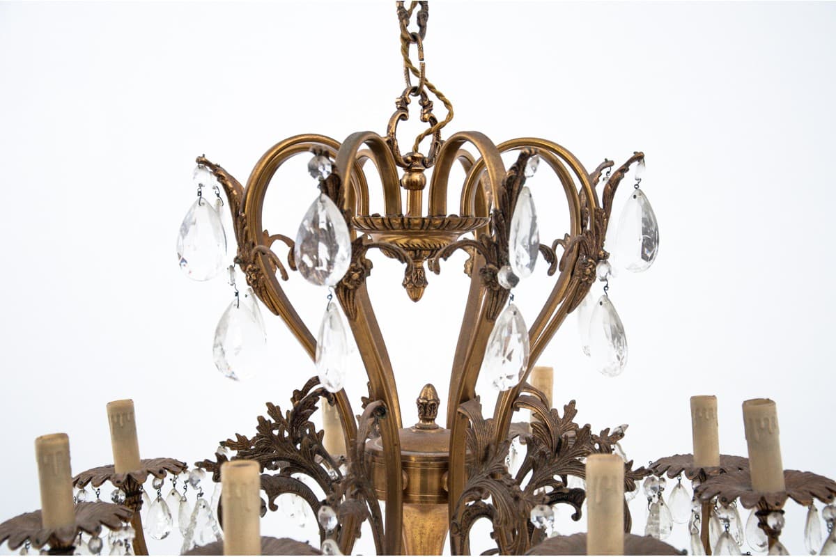Złoty kryształowy żyrandol rokoko, Francja, lata 40. - 57799