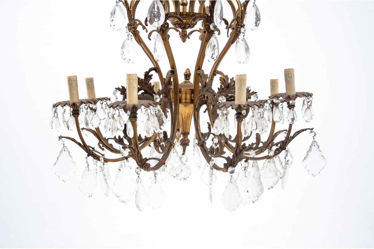 Złoty kryształowy żyrandol rokoko, Francja, lata 40. - 57800
