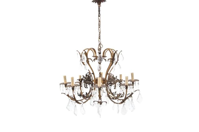 Złoty kryształowy żyrandol rokoko, Francja, lata 40. - WYMIARY