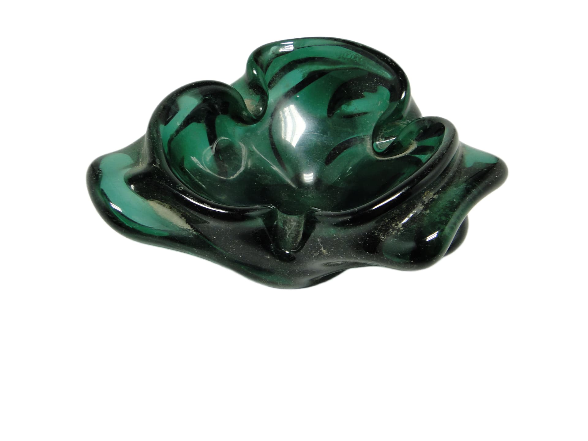 Popielnica mid-century modern, szkło zielone, Polska, lata 70. - 94529