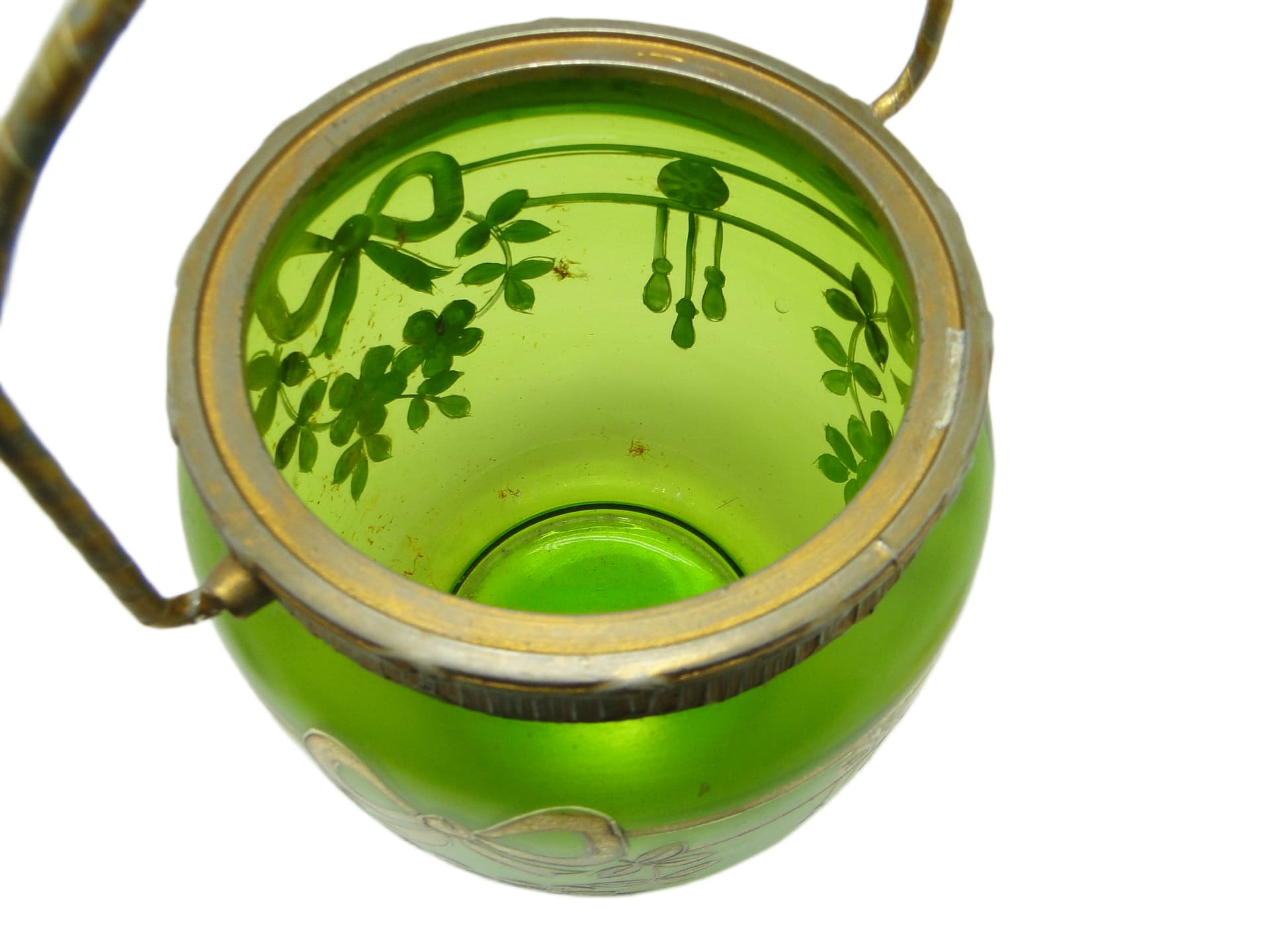 Herbatnica Art Nouveau, szkło zielone, Austria, pocz. XX w. - 94713