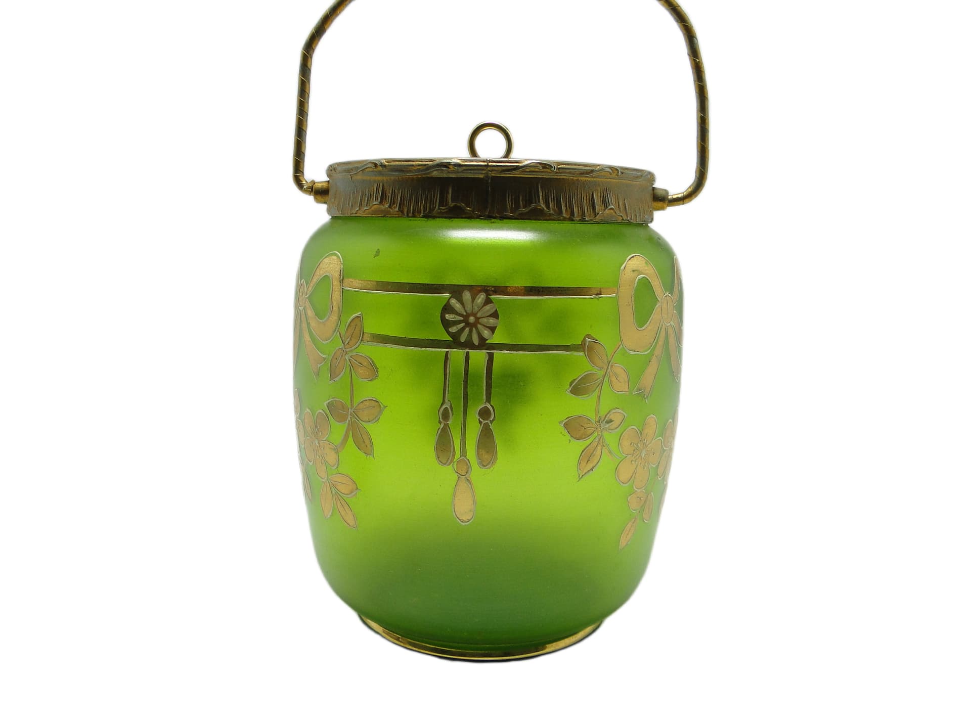 Herbatnica Art Nouveau, szkło zielone, Austria, pocz. XX w. - 94714