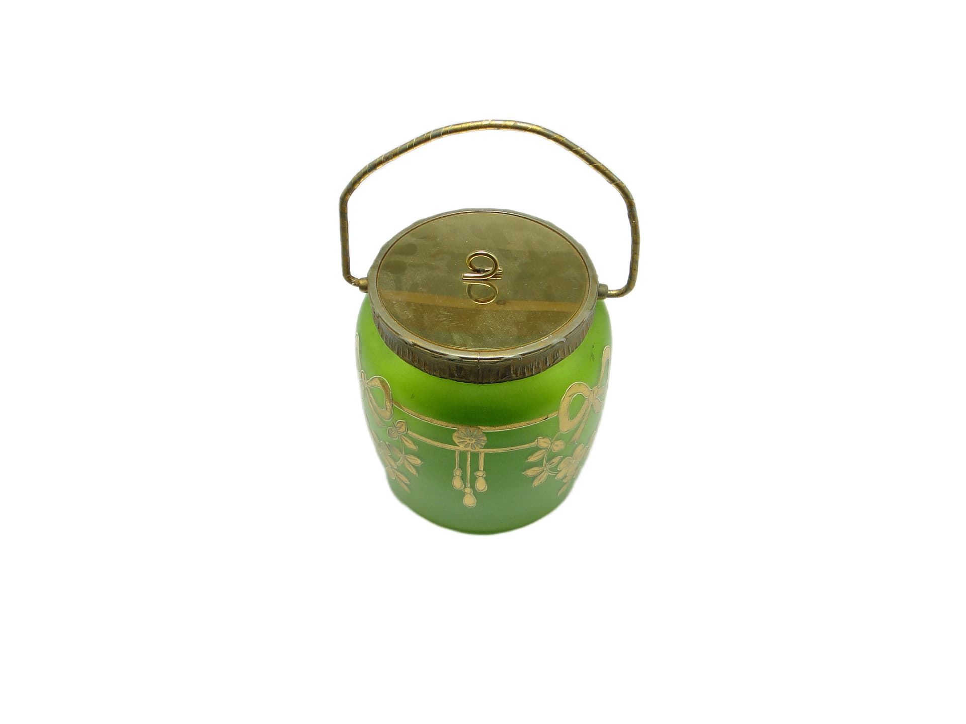 Herbatnica Art Nouveau, szkło zielone, Austria, pocz. XX w. - 94710