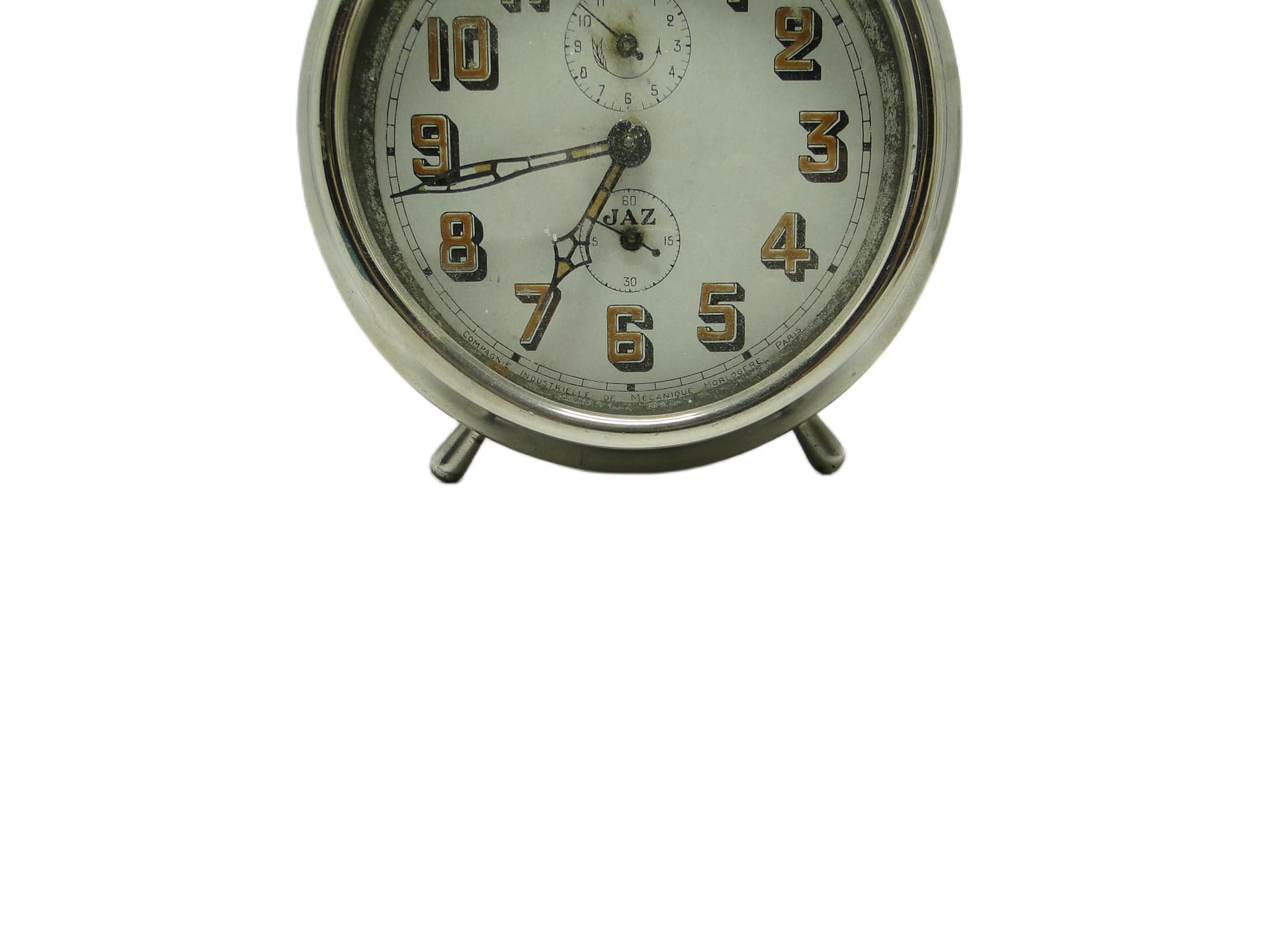 Budzik mechaniczny Art Déco, mosiądz chromowany, Francja, lata 30. - 94937