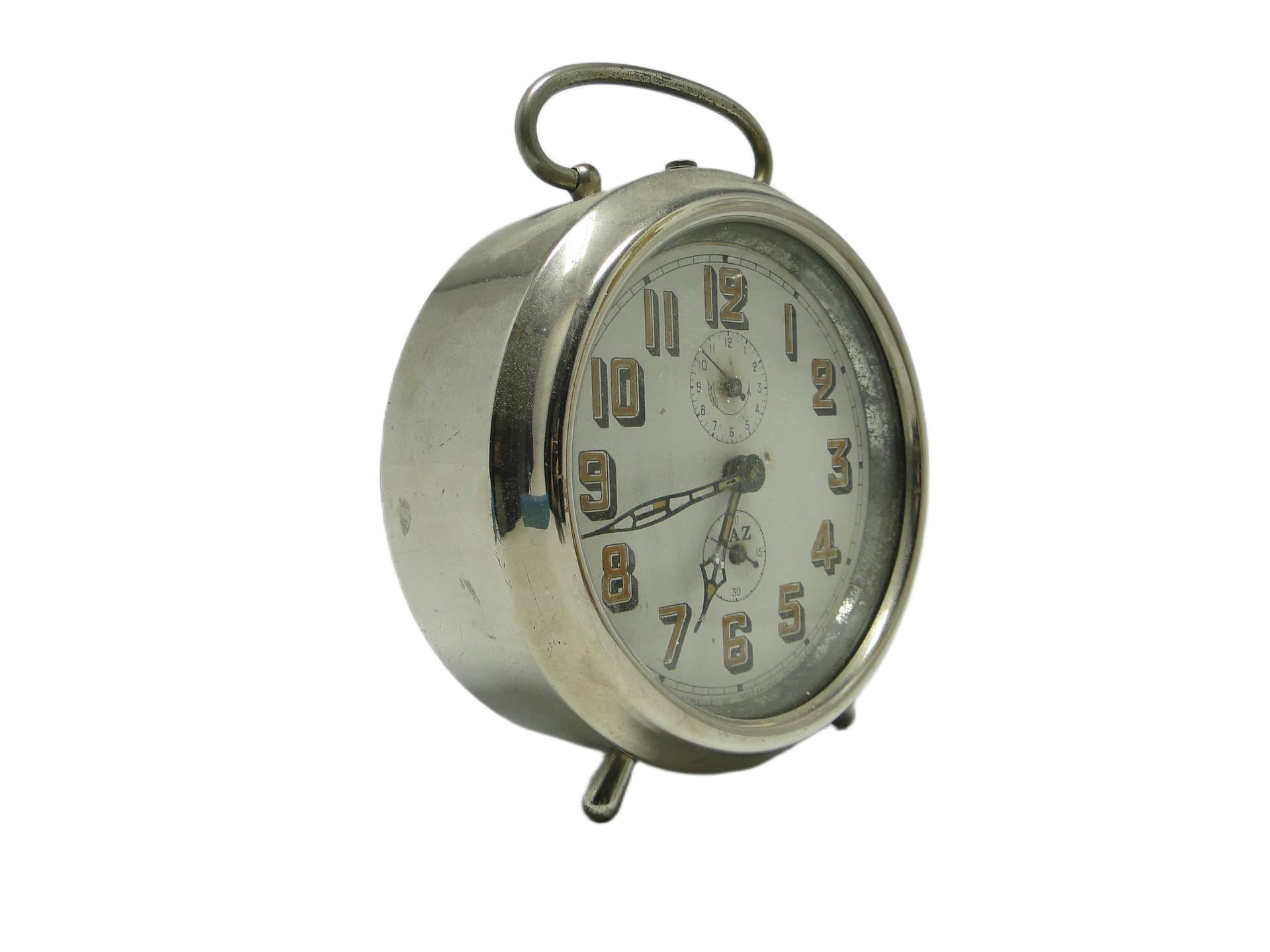 Budzik mechaniczny Art Déco, mosiądz chromowany, Francja, lata 30.