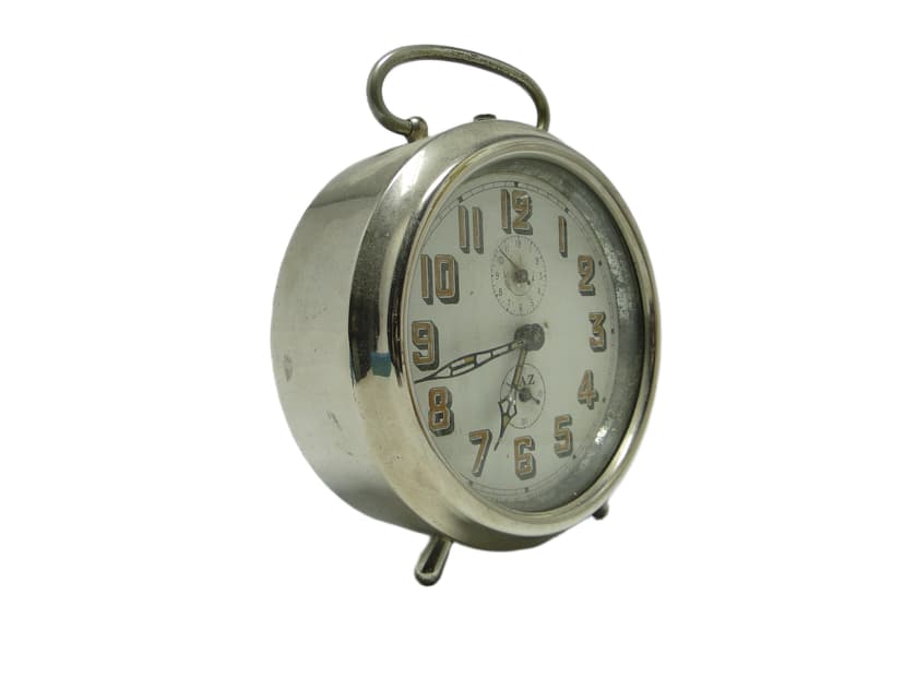 Budzik mechaniczny Art Déco, mosiądz chromowany, Francja, lata 30.