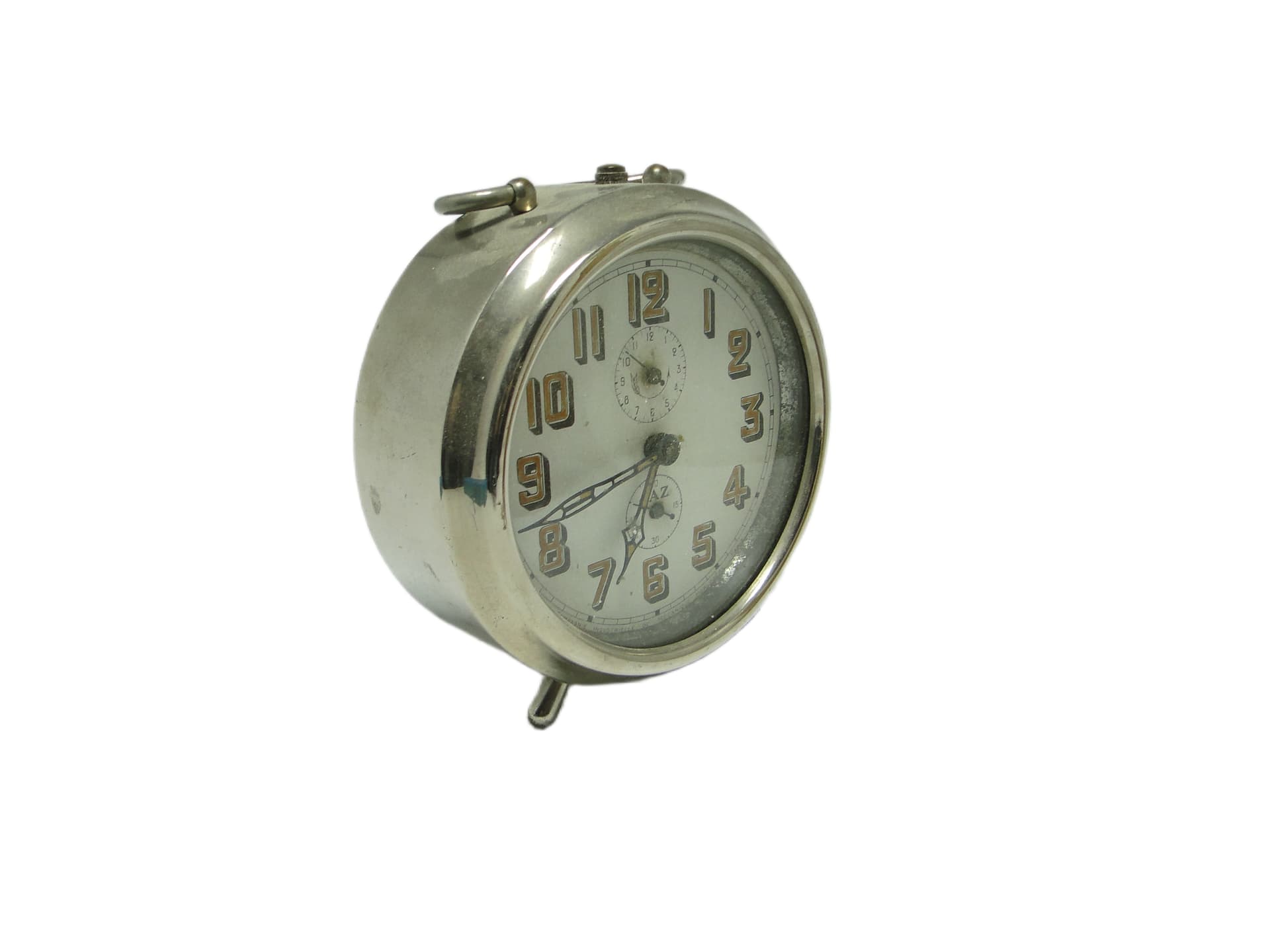 Budzik mechaniczny Art Déco, mosiądz chromowany, Francja, lata 30. - 94939